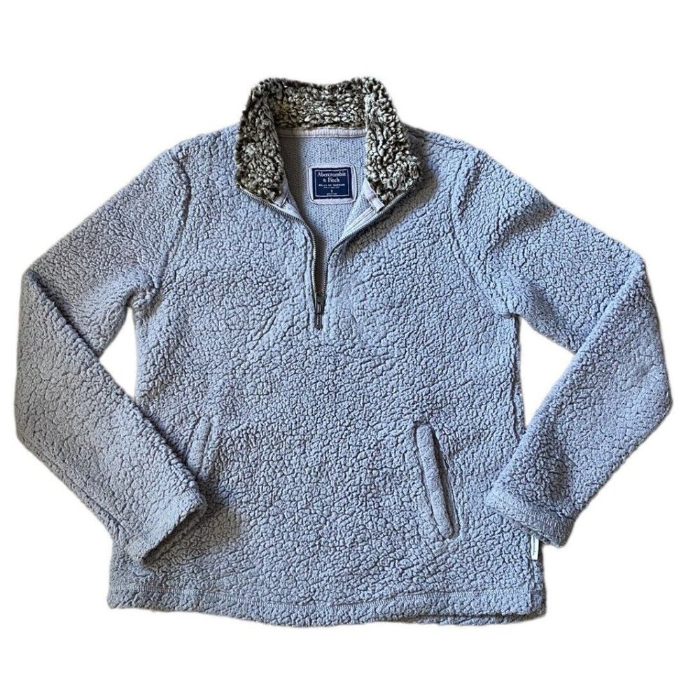 Abercrombie and Fitch Womens 1/4 Zip Long Sl Sherpa Sweater  Small Gray